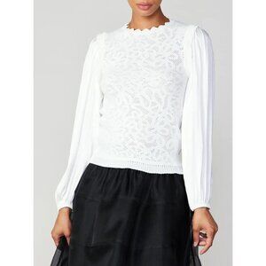 Current Air Women's Woven Scallop Neck Puff Sleeve Top in White Size Small